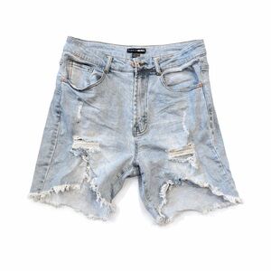 Fashion Nova High Rise Distressed Denim Shorts Light Wash Size M
